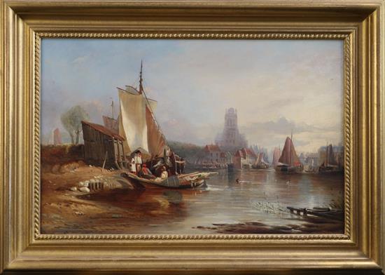 Thomas Sewell Robins (1810-1870) Continental estuary scene 15 x 23.5in.